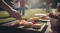 A man grilling burgers and hot dogs at a tailgate party b generative AI Royalty Free Stock Photo