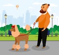 Man with Groomed Poodle in Park Flat Illustration