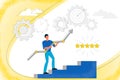 Man with growing schedule rising on step of ladder, stages of successful business project. Flat vector illustration