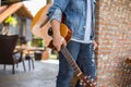 Man and guitar outdoor relax concepts vintage style