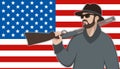 Man with gun on the background of the American flag Royalty Free Stock Photo