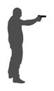 Man with gun silhouette illustration. Hunter with pistol shooting in shot. Public crime scene, gunfight battle. Policeman