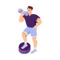 Man at Gym Lifting Heavy Dumbbell as Sport Training and Workout Vector Illustration