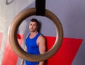 Man gym ring view relaxed after gym workout