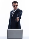 Man hacker computing white collar crime Royalty Free Stock Photo