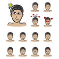 Man hair find idea emotions male character. man emoji with various facial expressions. Vector illustration in cartoon Royalty Free Stock Photo