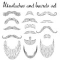 Man hair, mustache, beards collection. Hipster high detailed retro fashion elements. in outline line drawing style.