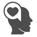 Man half face, head and heart in dialogue box solid icon, dating concept, love messege vector sign on white background