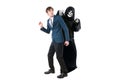 Businessman Scared of a Man Wearing a Ghost Costume on Halloween Royalty Free Stock Photo