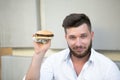 Man with hamburger