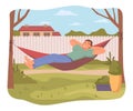 Man in hammock lying and smiling