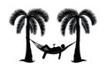 Man in a hammock between palms pictogram isolated on white background Royalty Free Stock Photo