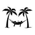 Man in a hammock between palms pictogram Royalty Free Stock Photo