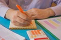 Man hand with calculator at workplace office. A businessman doing some paperwork using his calculator Royalty Free Stock Photo