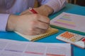 Man hand with calculator at workplace office. A businessman doing some paperwork using his calculator Royalty Free Stock Photo