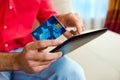 Man hand credit card and tablet Royalty Free Stock Photo