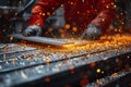 Man hand with Cutting steel machine in factory