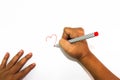 Man hand is drawing heart sign with red marker pen Royalty Free Stock Photo