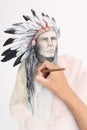 Man hand drawingpicture with american indian Royalty Free Stock Photo