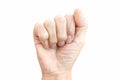 Man hand gesture holding something isolated on white background.