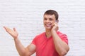 Man Hand Gesture To Copy Space Cell Phone Call Royalty Free Stock Photo