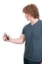 Man with hand grip exerciser Royalty Free Stock Photo