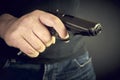 Man with hand gun pistol rubber attack violence. Royalty Free Stock Photo