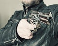 Man with hand gun pistol rubber attack violence Royalty Free Stock Photo