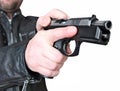 Man with hand gun pistol rubber attack violence Royalty Free Stock Photo