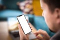 Man hand holding the black smartphone with big blank screen and modern frame less design Royalty Free Stock Photo