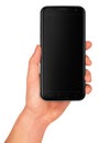 Man hand holding the black smartphone with blank screen Royalty Free Stock Photo