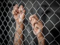 Man hand holding on chain link fence to remember Human Rights Da Royalty Free Stock Photo