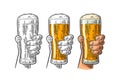 Man hand holding and clinking beer glass. Different graphic styles Royalty Free Stock Photo