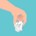 Man hand holding a crumpled paper sheet. Vector illustration Royalty Free Stock Photo