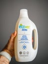 Man hand holding Ecover Zero Sensitive washing liquid detergent