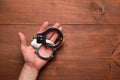 man hand holding handcuffs Royalty Free Stock Photo