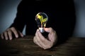 Man hand of holding light bulb with green energy. Technology sustainable development Royalty Free Stock Photo