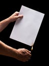 Man hand holding lighter and burned paper Royalty Free Stock Photo