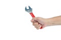 Man hand holding manual wrench isolate on white background, clip Royalty Free Stock Photo