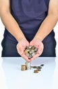 Man hand holding pile of coins Royalty Free Stock Photo