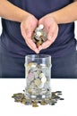 Man hand holding pile of coins Royalty Free Stock Photo