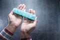 Man hand holding pill box top down Royalty Free Stock Photo