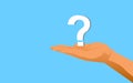 Man hand holding question mark icon on blue background.Banner with copy space Royalty Free Stock Photo