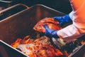 Man hand holding the raw meat Royalty Free Stock Photo