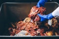 Man hand holding the raw meat Royalty Free Stock Photo