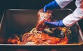 Man hand holding the raw meat Royalty Free Stock Photo