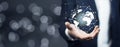 Man hand holding virtual sphere globe Royalty Free Stock Photo