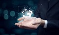 Man hand holding virtual sphere globe Royalty Free Stock Photo