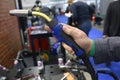 Man hand holding welding semi automatic gun for welder