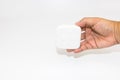 Man hand holding the white medicine box Royalty Free Stock Photo